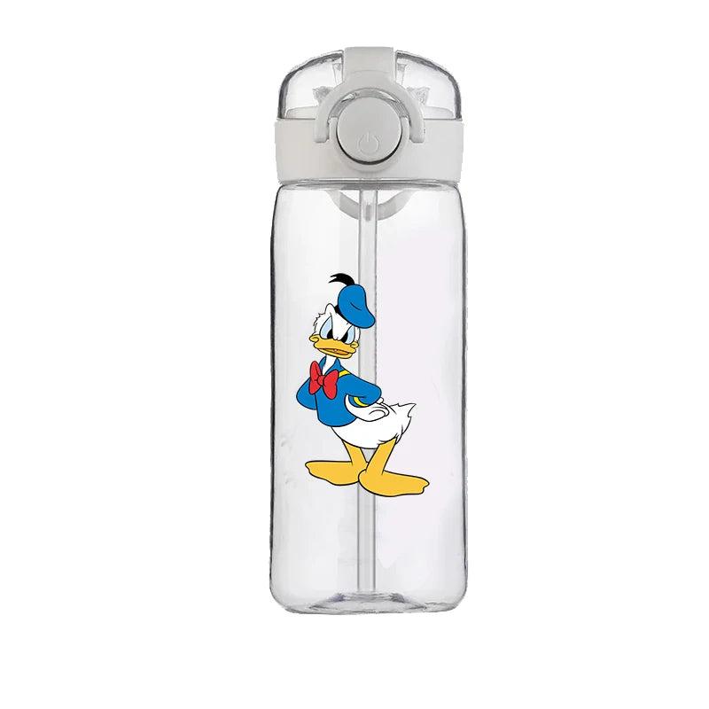 400ml Cartoon Straw Water Cup for Kids – Drop-Resistant Portable Drinking Bottle with Lid and Handle, Donald Duck Design for School or Gifts