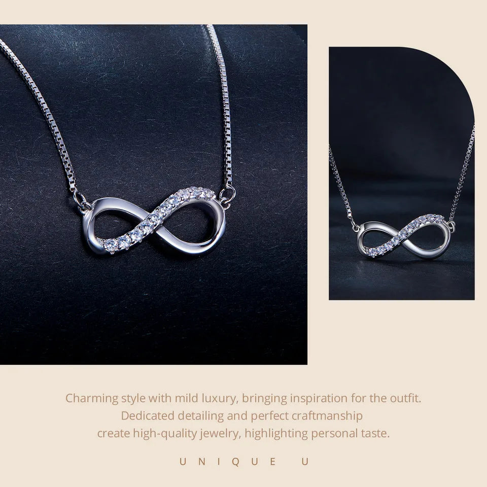 Sterling Silver Infinite Love Moissanite Pendant Necklace – Box Chain 40+5cm for Women, Anniversary Jewelry Gift
