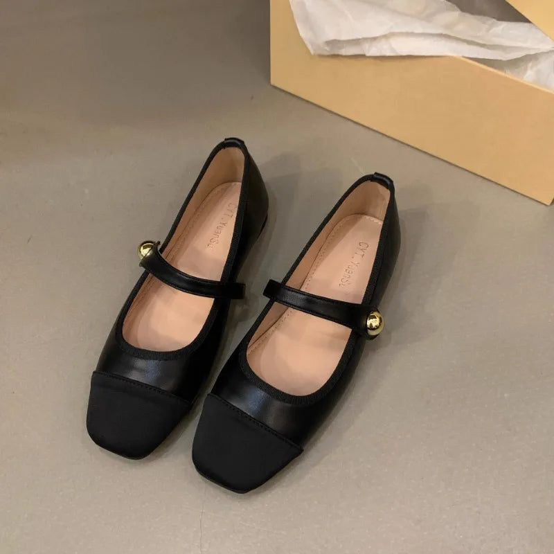 Square Toe Soft Sole Mary Jane Flats – Versatile French Style Casual Shoes for Women