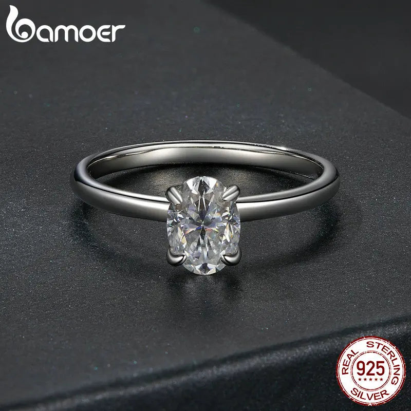 1 Carat Oval Moissanite Solitaire Ring – D Color VVS1 Stone on 925 Sterling Silver with 18K White Gold Plating for Women