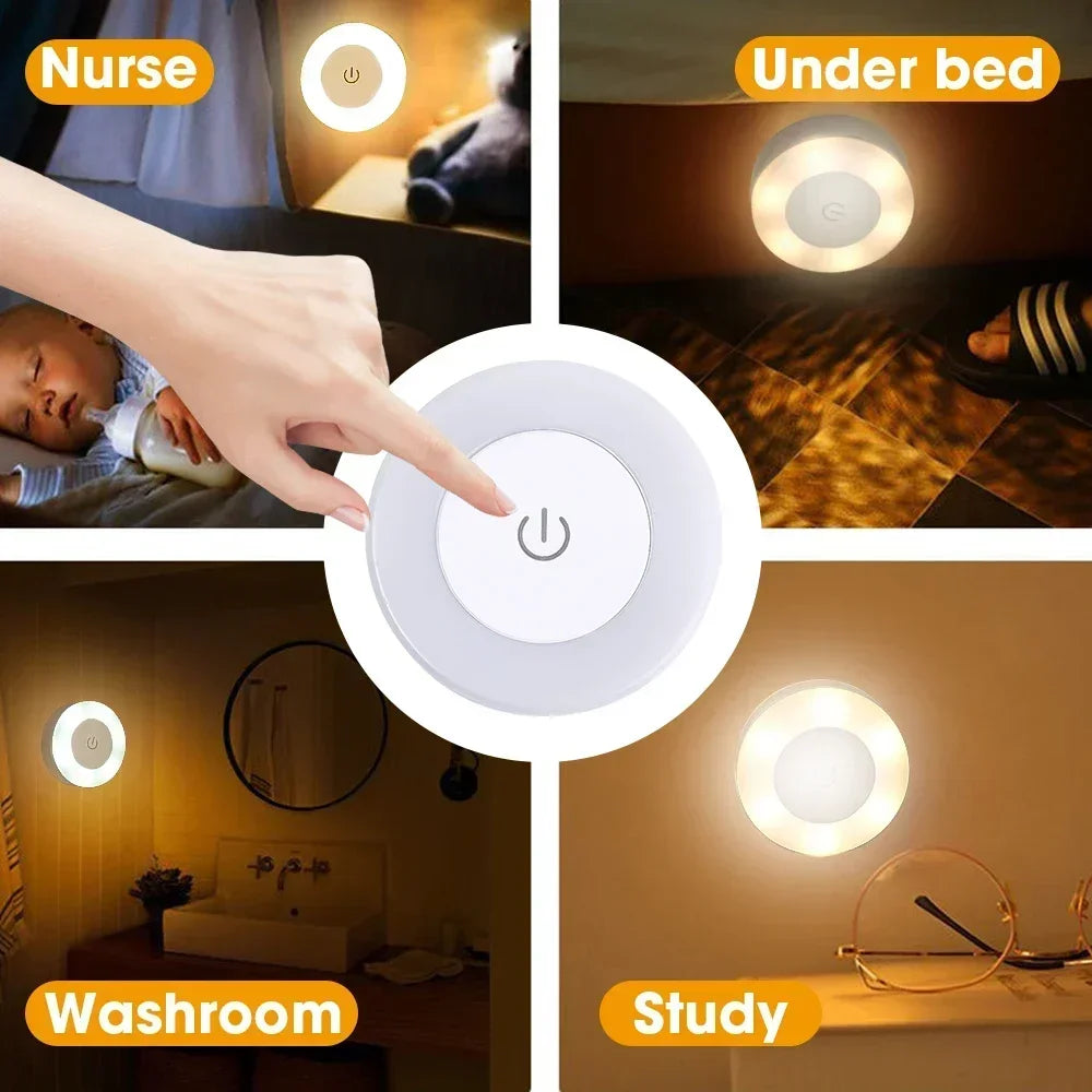 USB Rechargeable LED Night Light – Portable Touch-Control Atmosphere Lamp for Bedroom, Living Room, Closet & Reading – White/Yellow Light Options