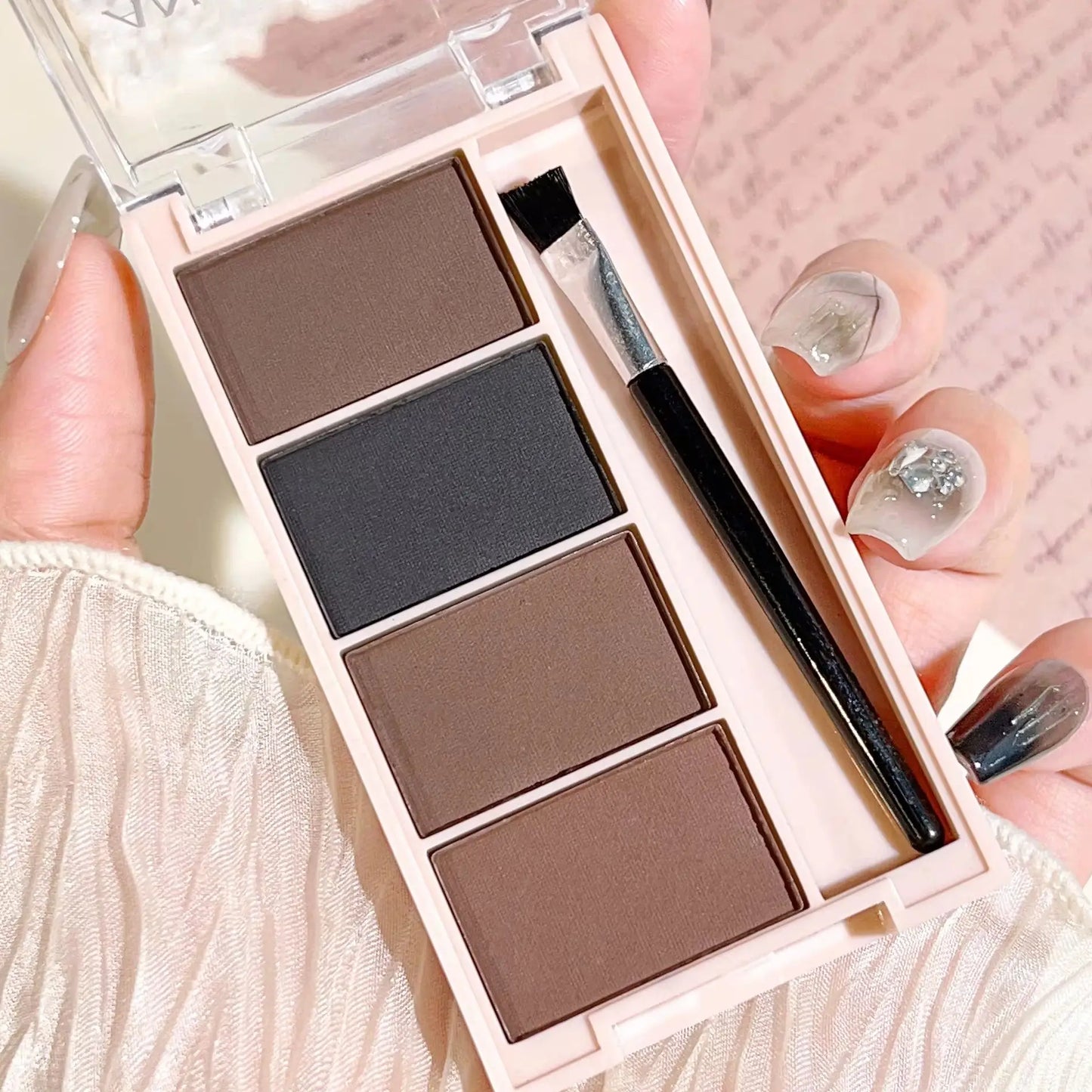 4-Color Eyebrow Powder Palette with Brush – Gray & Brown Matte Tones for Natural Long-Lasting Definition