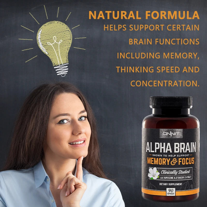 Alpha Brain Nootropic Supplement – Supports Focus, Memory & Mental Clarity – Cognitive Enhancer with Vitamin B6 – 90 Capsules