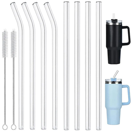 12" Extra-Long Reusable Glass Straws for 30/40oz Stanley Cups – Dishwasher Safe with Cleaning Brush