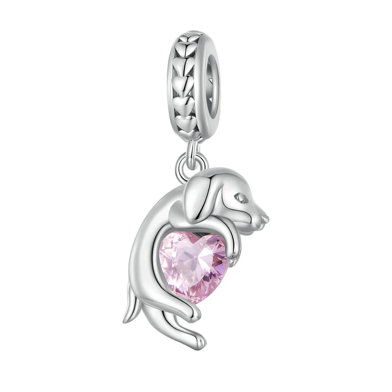 Sterling Silver Dog Charm Bead – Poodle & Dachshund Pendant for Charm Bracelets, DIY Jewelry for Women