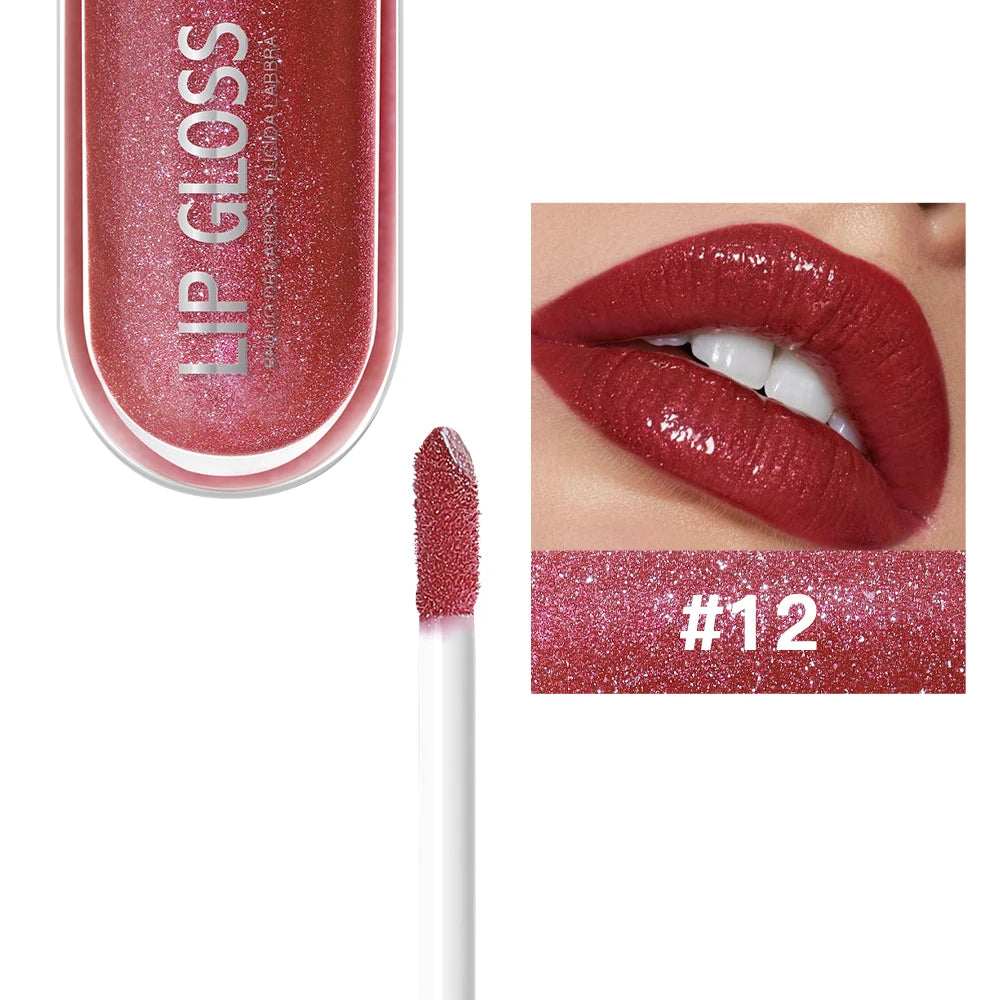 12 Colors Glitter Lip Gloss – Long-Lasting Diamond Pearlescent Metallic Liquid Lipstick
