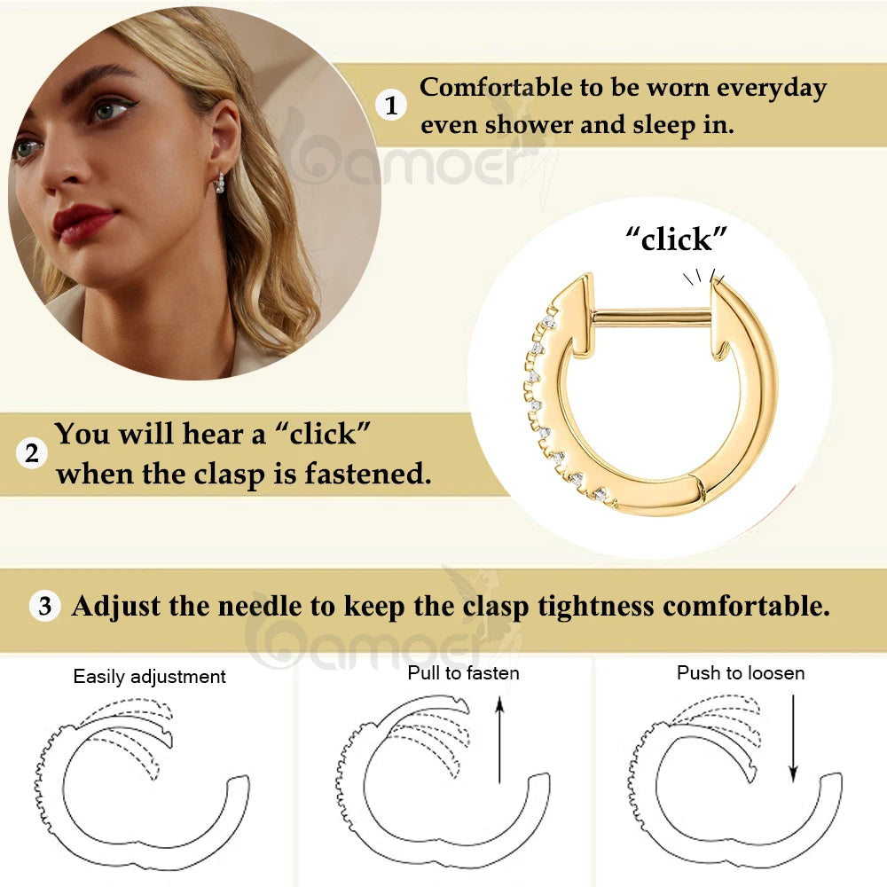 14K Gold Plated 925 Sterling Silver Cuff Earrings – Colorful Zircon Huggie Hoops for Women, 10 Color Options