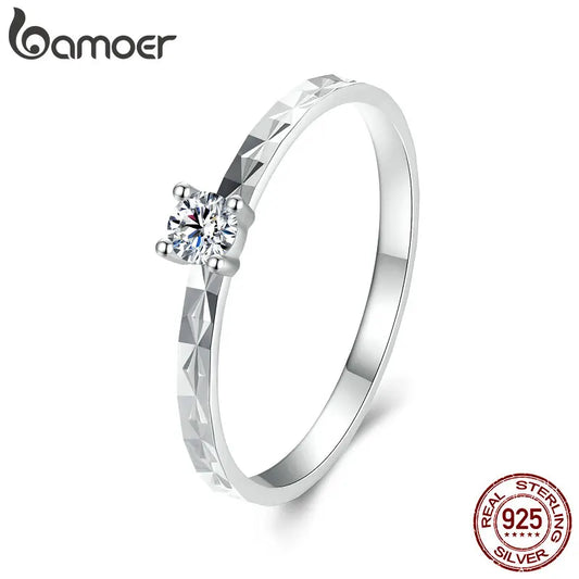 0.1 Carat Round Moissanite Engagement Ring – Prong Set Solitaire on 925 Sterling Silver with White Gold Plating for Women