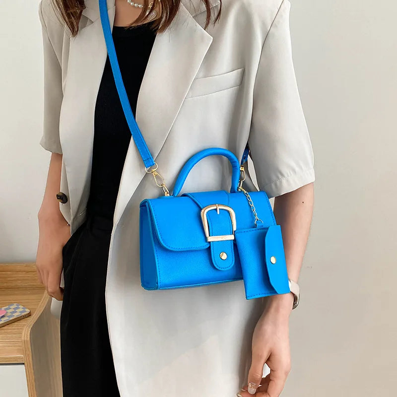 Small Designer Shoulder Bag – Flap Crossbody Purse with Top Handle in Solid Colors