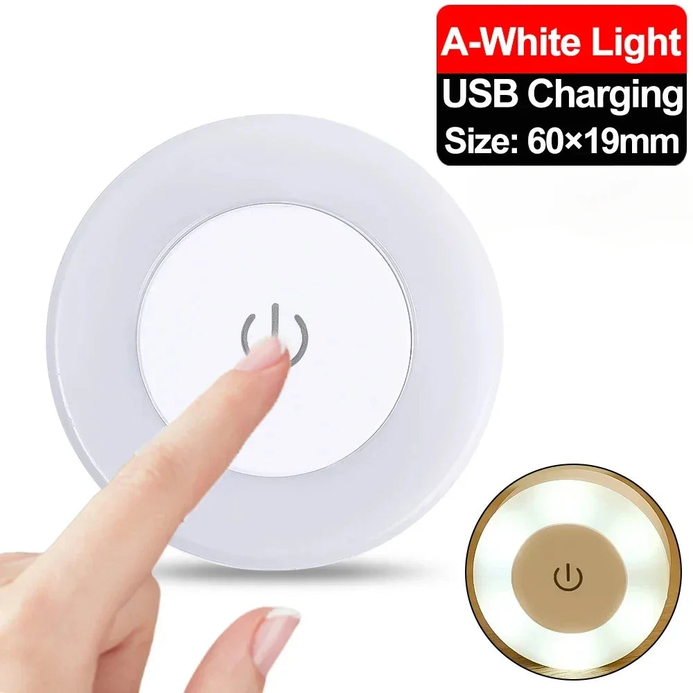 USB Rechargeable LED Night Light – Portable Touch-Control Atmosphere Lamp for Bedroom, Living Room, Closet & Reading – White/Yellow Light Options