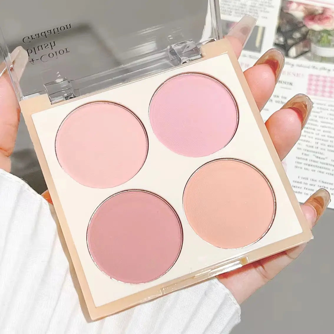 4-Color Matte Blush Palette – Soft Peach, Pink & Coral Tones for Natural 3D Korean-Style Look