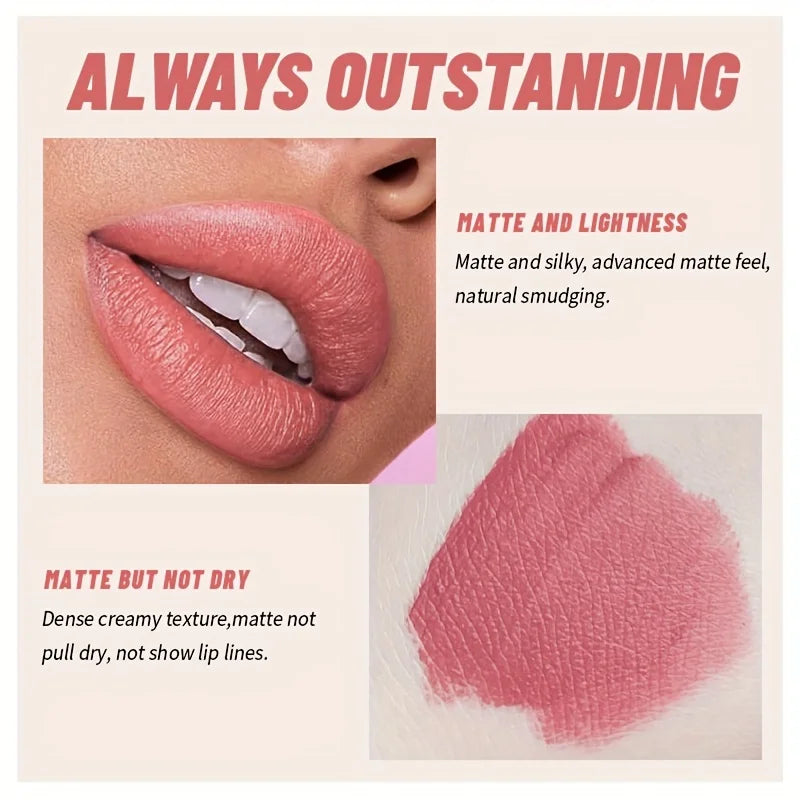 Color Matte Velvet Nude Lipstick – Long-Lasting Waterproof Moisturizing Lip Makeup