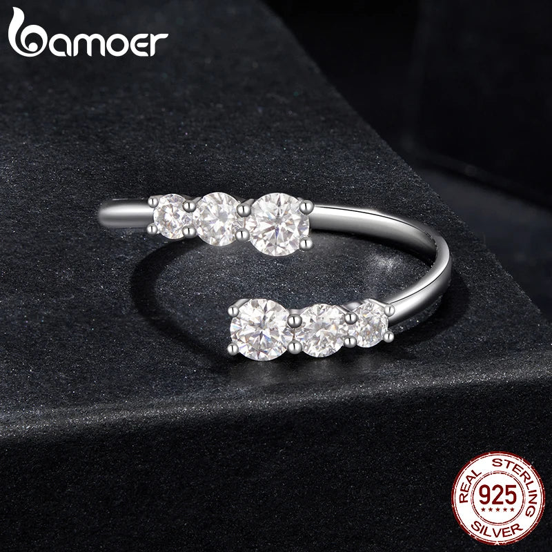 Adjustable Moissanite Open Ring – White Gold Plated 925 Sterling Silver with D Color VVS1 Stone for Women