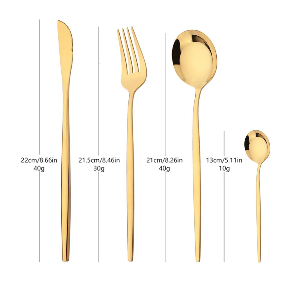 16Pcs Green and Gold Stainless Steel Dinnerware Set – Elegant Flatware Cutlery with Knife, Fork, Spoon, and Teaspoon