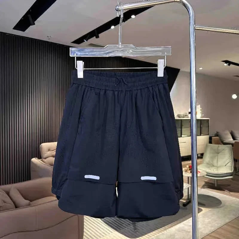 Summer Men's Ice Silk Two-Piece Set – Breathable Perforated Short Sleeve Top and Quick-Dry Shorts for Sports and Leisure