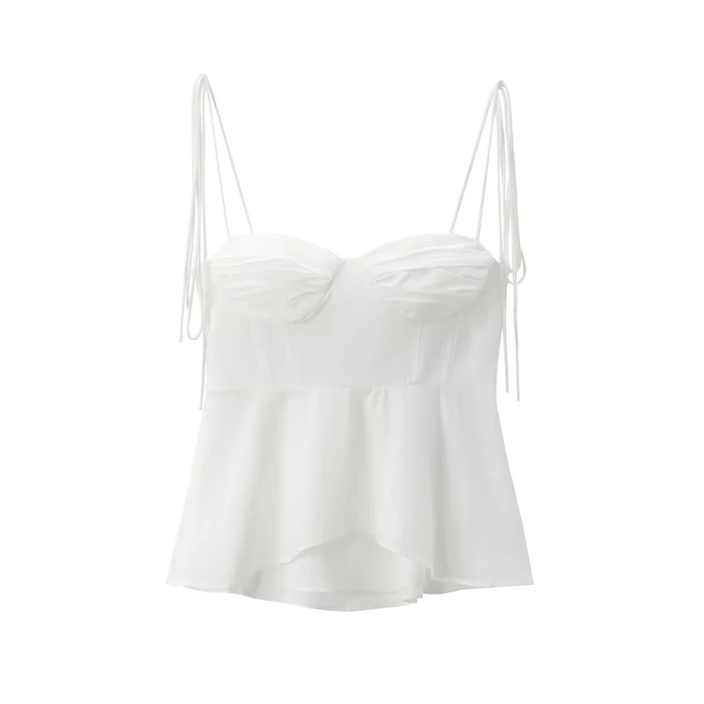Asymmetric Bustier Camisole Top – Sweetheart Neck with Tie Straps and Side Zipper