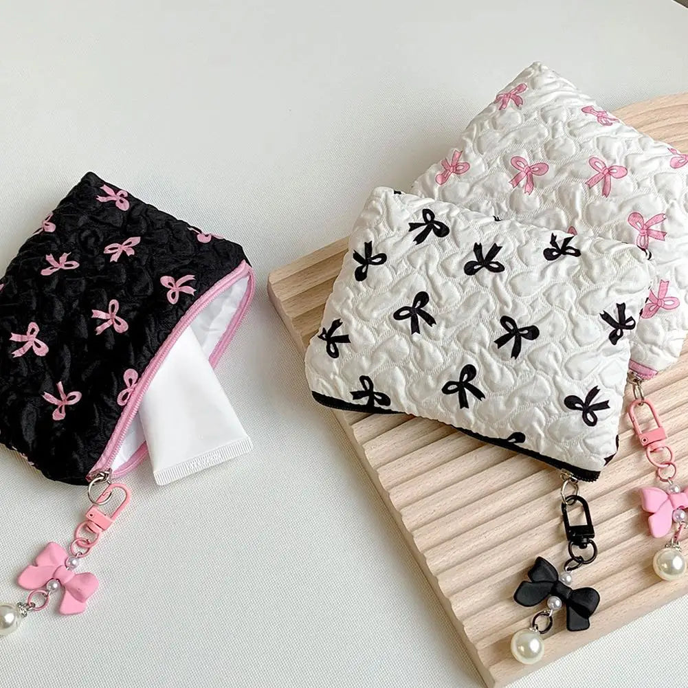 Color Bow Canvas Makeup Bag – Fashionable Clutch-Style Cosmetic Organizer with Large Capacity