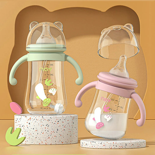 300ML Multi-Purpose Baby Feeding Bottle with Handle – Large Capacity PP Bottle with Silicone Pacifier, BPA-Free, Cartoon Design