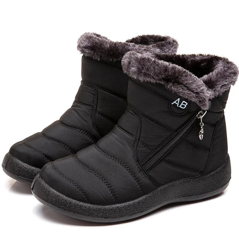 Women's Waterproof Winter Ankle Boots – Low Heel Snow Boots with Fur Lining