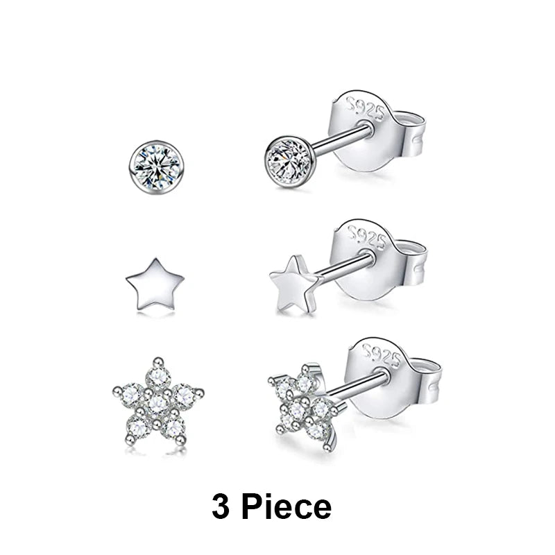 925 Sterling Silver 3-Piece Stud Earrings Set for Women – 18K Gold-Plated, Irregular Mini Design Fine Jewelry
