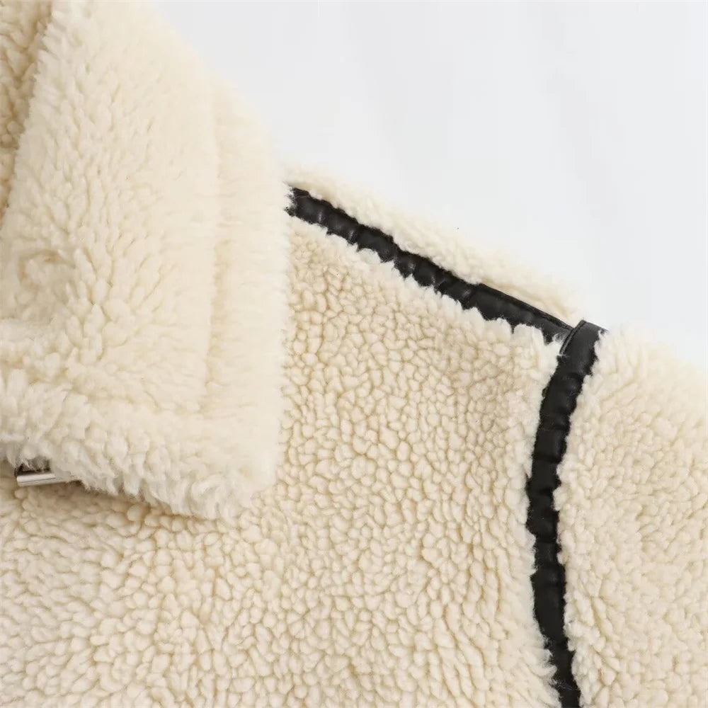 Women's Faux Fur Motorcycle Jacket – European Style Zip Coat with Fur Detailing