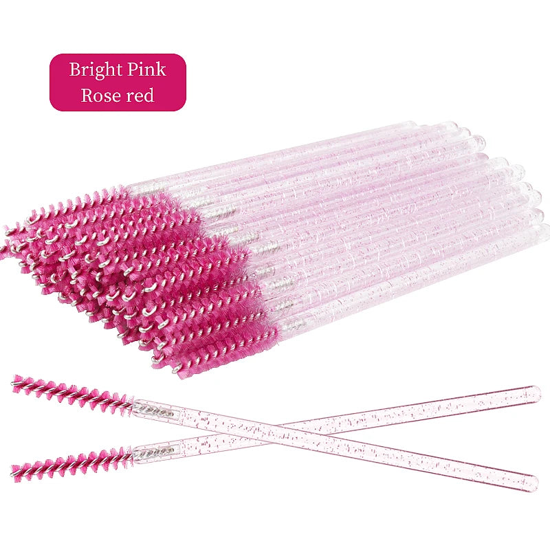 50-Piece Disposable Eyelash Mascara Brushes – Crystal Diamond Handle Spoolies for Lash Extension & Eyebrow Grooming