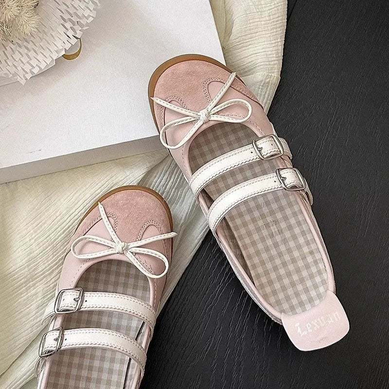 Women's Bowknot Mary Jane Ballet Flats – Elegant Round-Toe Summer Dress Shoes