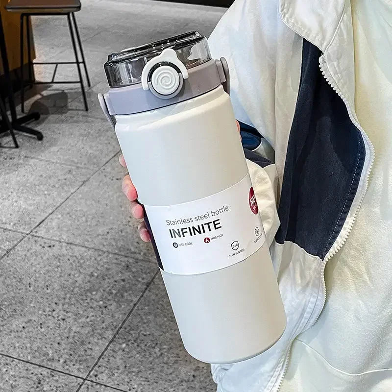 316 Stainless Steel Thermos Bottle – Large Capacity Vacuum Flask with Straw, Hot & Cold Insulated Kettle 1000–1200ml