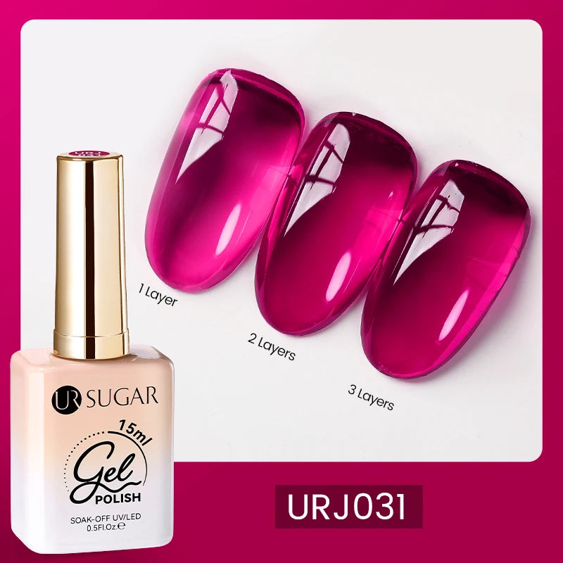 UR SUGAR 15ml Blood Red Jelly Gel Polish – Translucent Crystal Nude Gel for Fall & Winter UV/LED Manicure