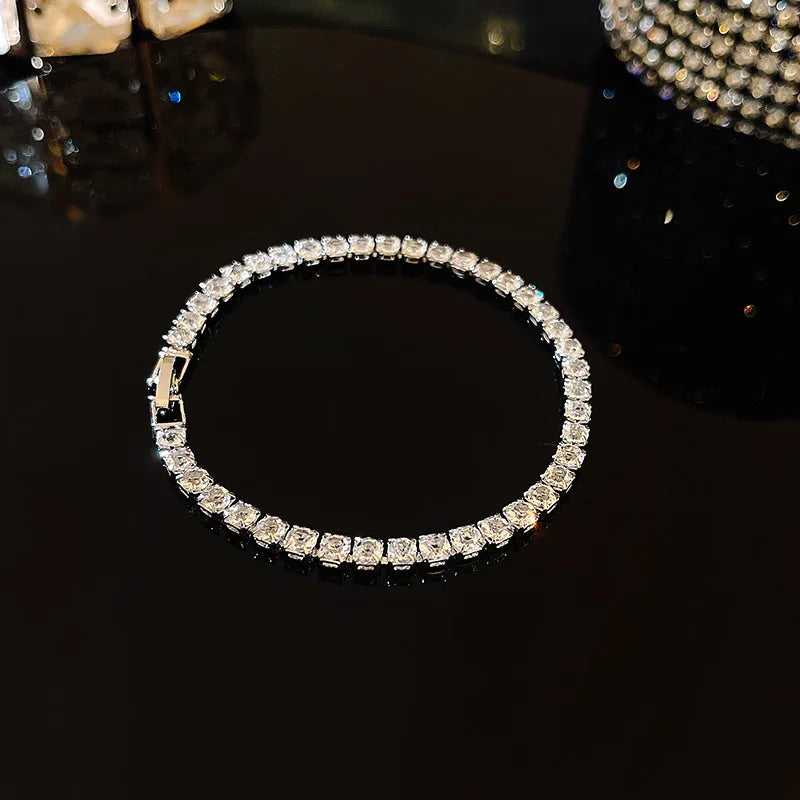 18K Gold Plated Adjustable Bracelet for Women – Rhinestone Heart Link with Square Zircon Charm