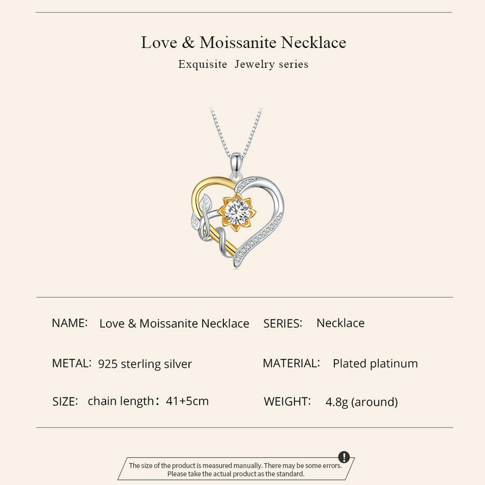 1 Carat Heart-Shaped Moissanite Pendant Necklace – D Color VVS1 Stone with 925 Sterling Silver Chain for Women