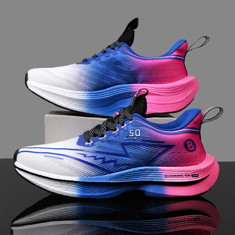 Unisex Carbon Plate Running Shoes – Lightweight Mesh Lace-Up Sneakers with Soft Cushion & Shock Absorption, Anti-Slip Training Shoes for Summer