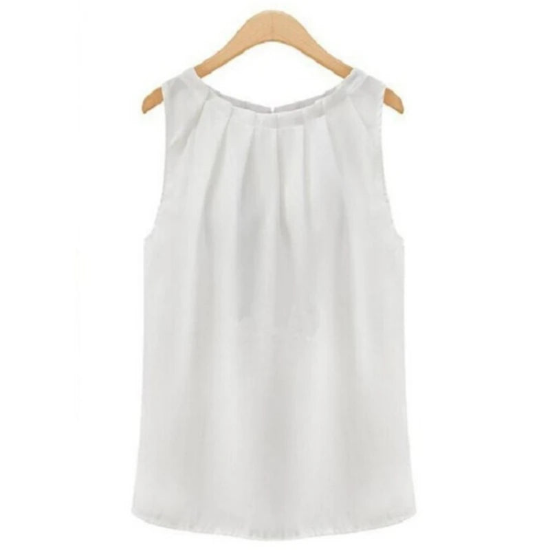 Women's Sleeveless Chiffon Blouse – Round Neck Solid Color Lightweight Summer Top