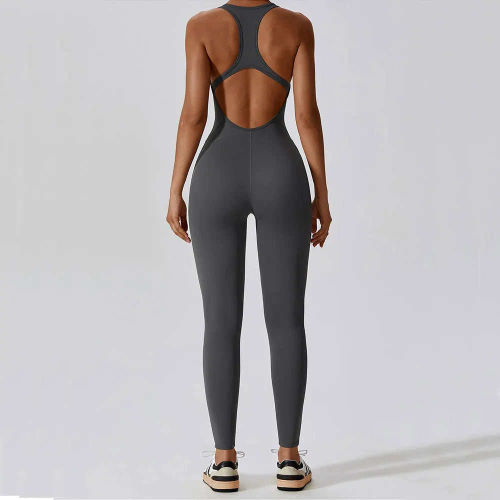 Women's Sleeveless Yoga Jumpsuit – Full-Length Push-Up Activewear for Fitness, Pilates & Gym