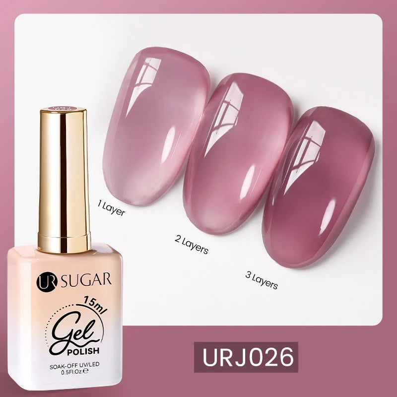 UR SUGAR 15ml Blood Red Jelly Gel Polish – Translucent Crystal Nude Gel for Fall & Winter UV/LED Manicure