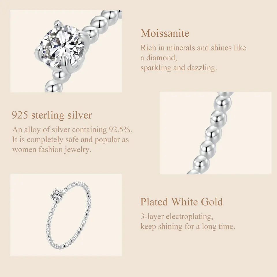 925 Sterling Silver Eternity Rope Wedding Band – Stackable Moissanite Beads Ring for Women, D Color VVS1 Clarity