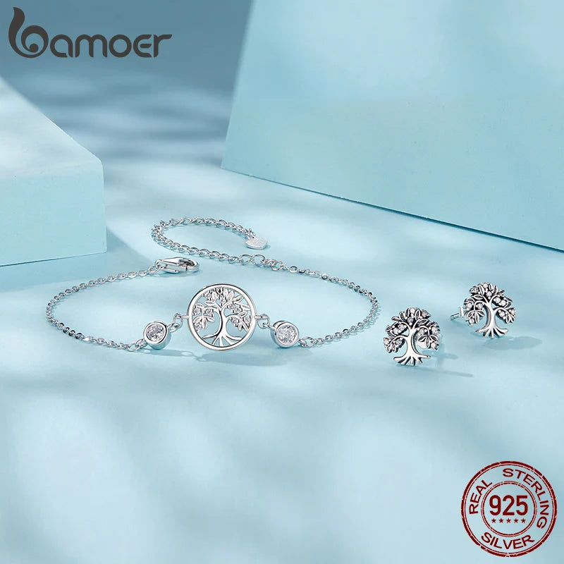 Tree of Life Bracelet – 925 Sterling Silver Adjustable Chain with Zircon Accents for Women