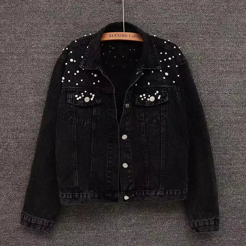 Women's Casual Denim Jacket – Turn-Down Collar, Full Sleeve, Short Loose Fit