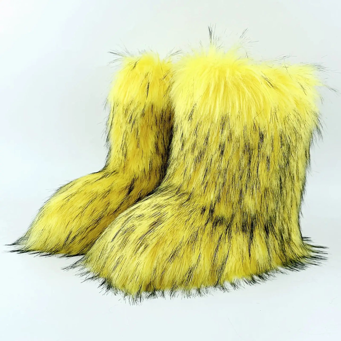 Women's Faux Fur Winter Snow Boots – Mid-Calf Plush Furry Slip-On Boots with Warm Lining and Rubber Sole
