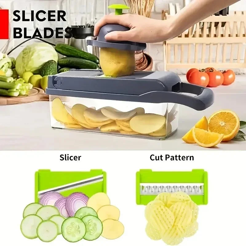14/16-in-1 Multifunctional Vegetable Chopper and Slicer – Food Dicer, Grater, Cutter with Handle for Easy Prep, Kitchen Tool Set