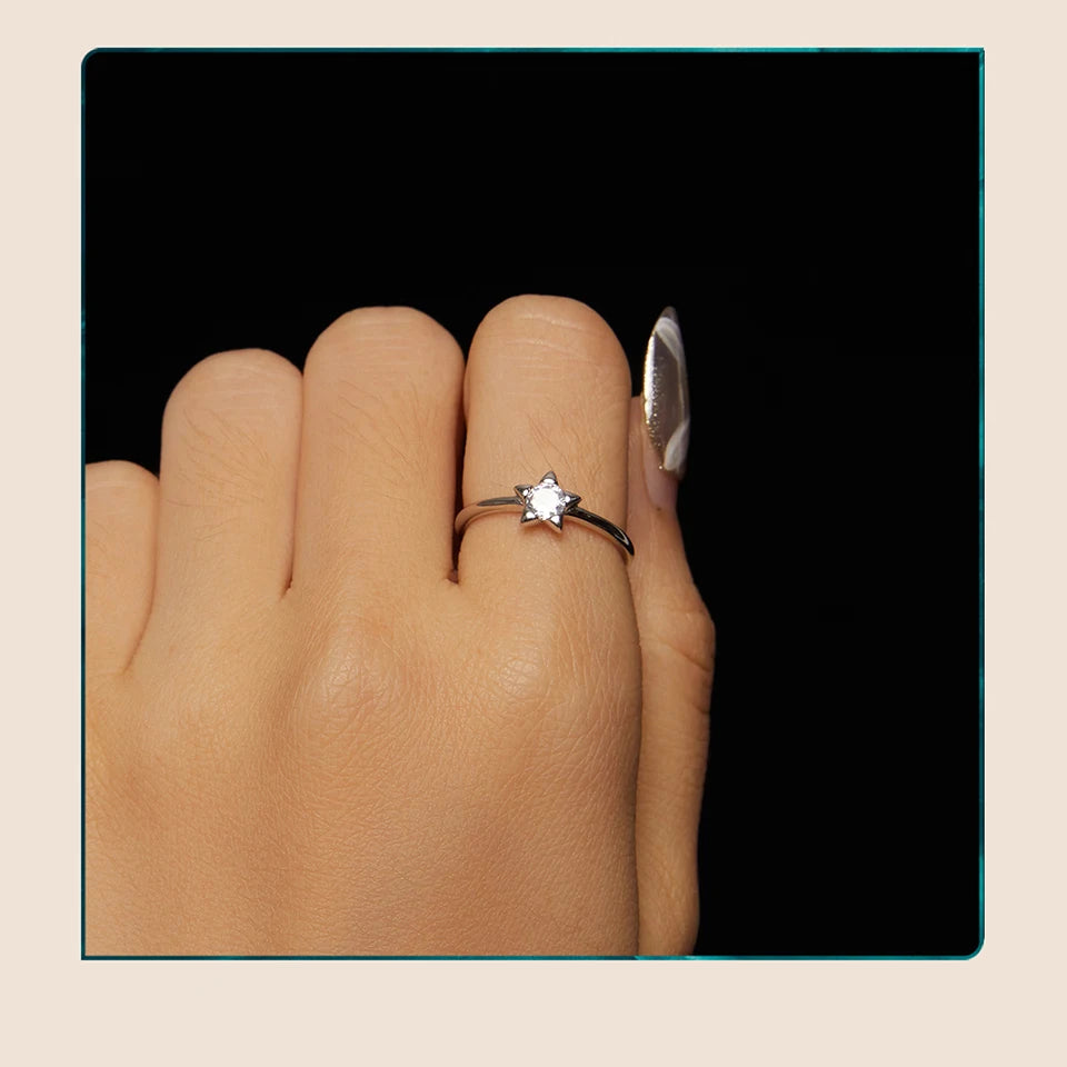 Star-Shaped Moissanite Ring – 0.3 Carat D Color VVS1 Stone on 925 Sterling Silver Pave Band for Women