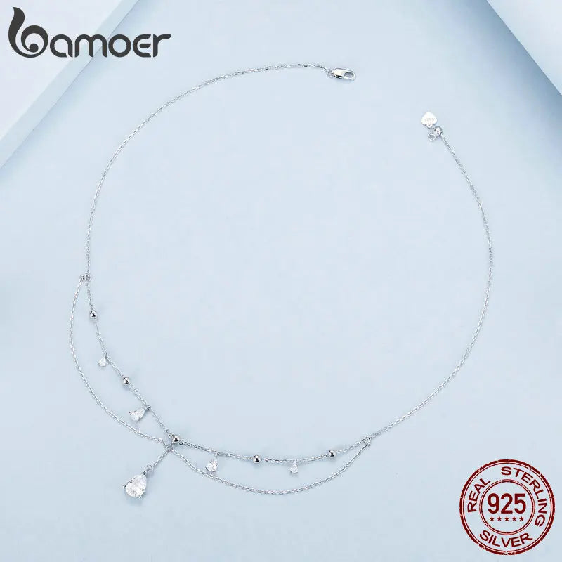 Sun and Moon Pendant Necklace – 925 Sterling Silver White Gold-Plated Energy Symbol Choker for Women