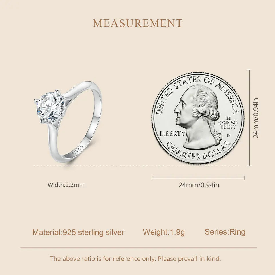 1.0CT D Color Moissanite Engagement Ring – Round Cut VVS1 Stone in 925 Sterling Silver Prong Setting