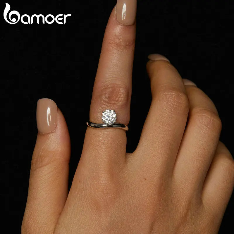 1 Carat Moissanite Line Ring – D Color VVS1 Solitaire on 925 Sterling Silver with Pave Setting for Women