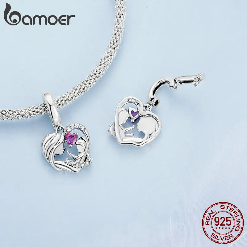 925 Sterling Silver Mother and Child Embrace Charm – Family Pendant for DIY Bracelets