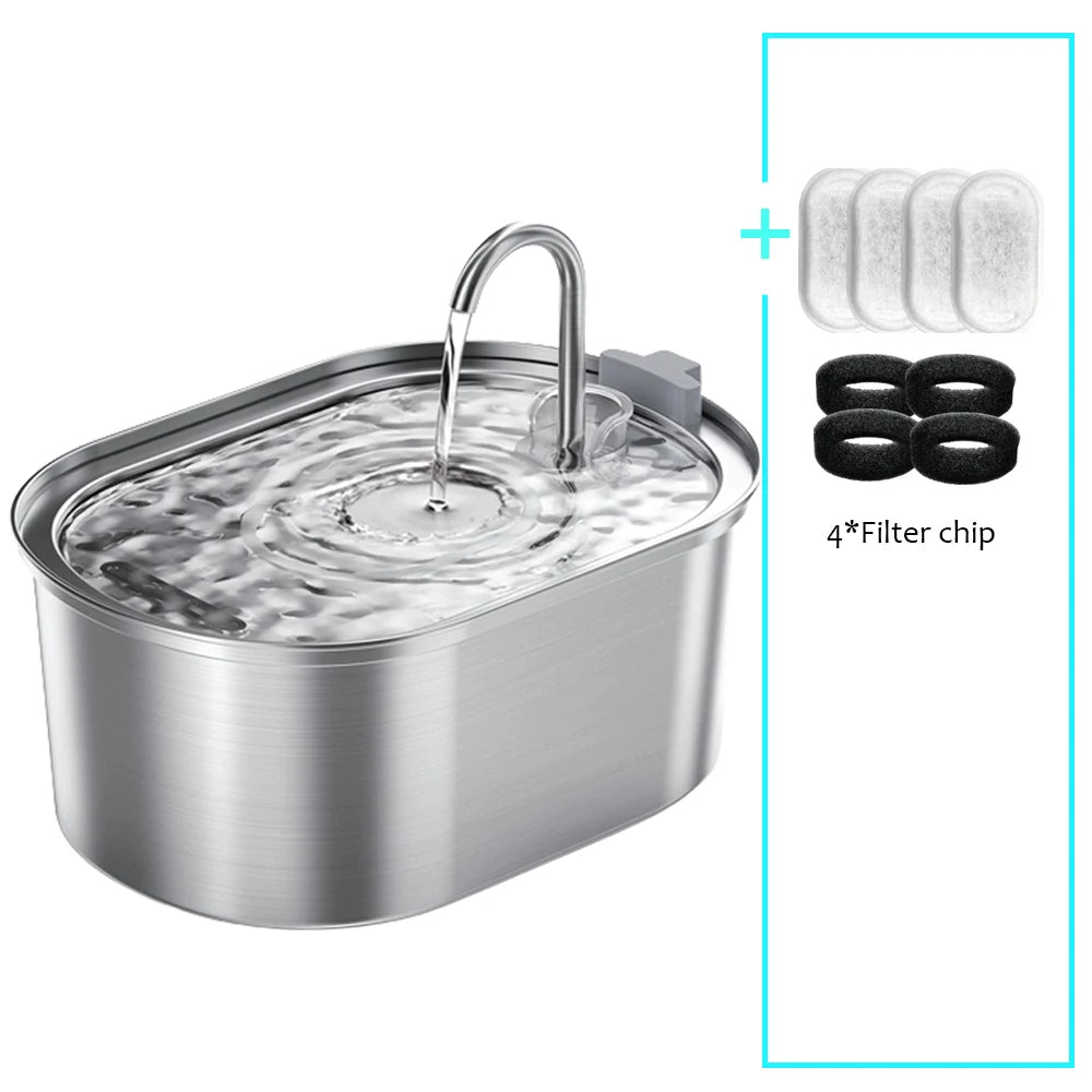 Smart Stainless Steel Cat Water Fountain – 3.2L Automatic Pet Water Dispenser with Motion Sensor and Dual Filtration
