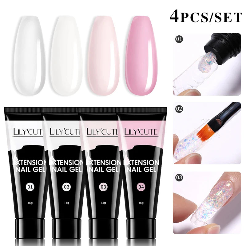 15ml Nail Extension Gel Kit – Soak Off UV Acrylic Gel in White, Clear & Pink for Home or Salon Nail Art