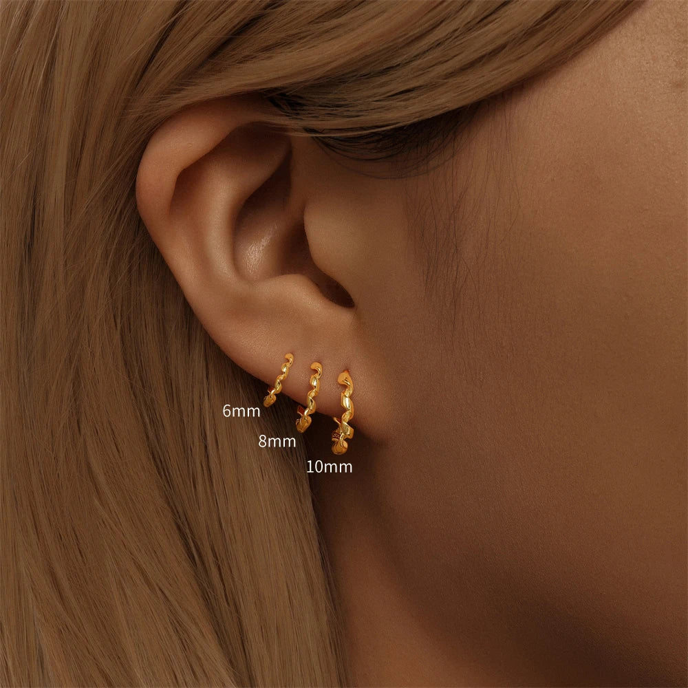 925 Sterling Silver Twisted Gold Hoop Earrings for Women – Multiple Sizes Huggie Studs