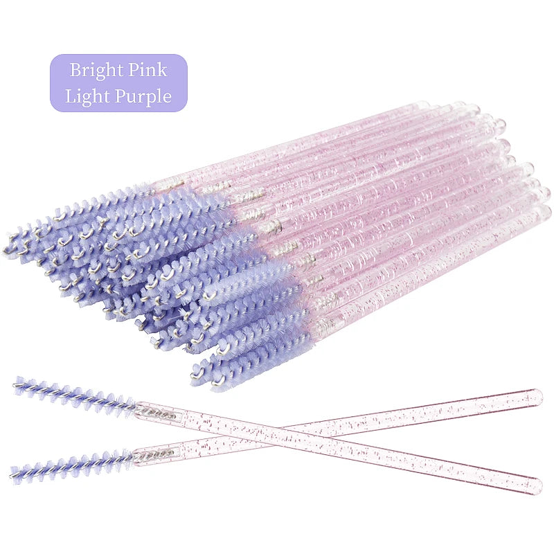 50-Piece Disposable Eyelash Mascara Brushes – Crystal Diamond Handle Spoolies for Lash Extension & Eyebrow Grooming