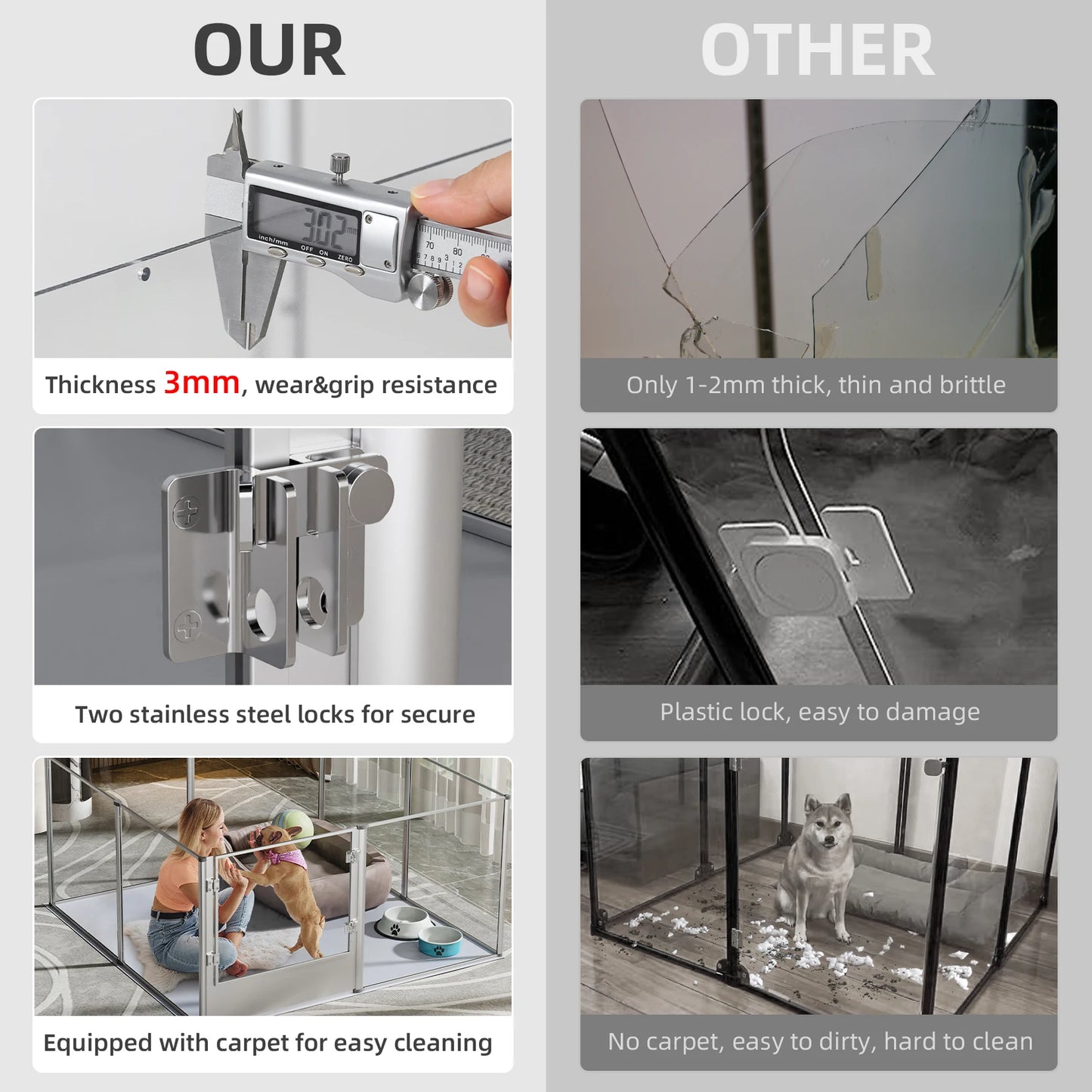 Acrylic Dog Playpen with Door & Waterproof Whelping Pad – 8 Panel Transparent Pet Fence for Puppies, Cats & Small Animals